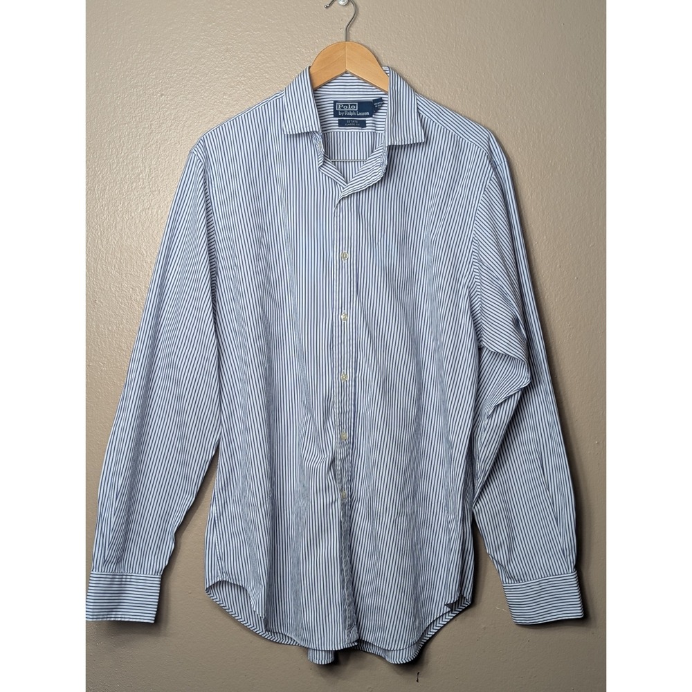 Polo Ralph Lauren Button Down Men Large Blue White Striped Estate Classic Fit